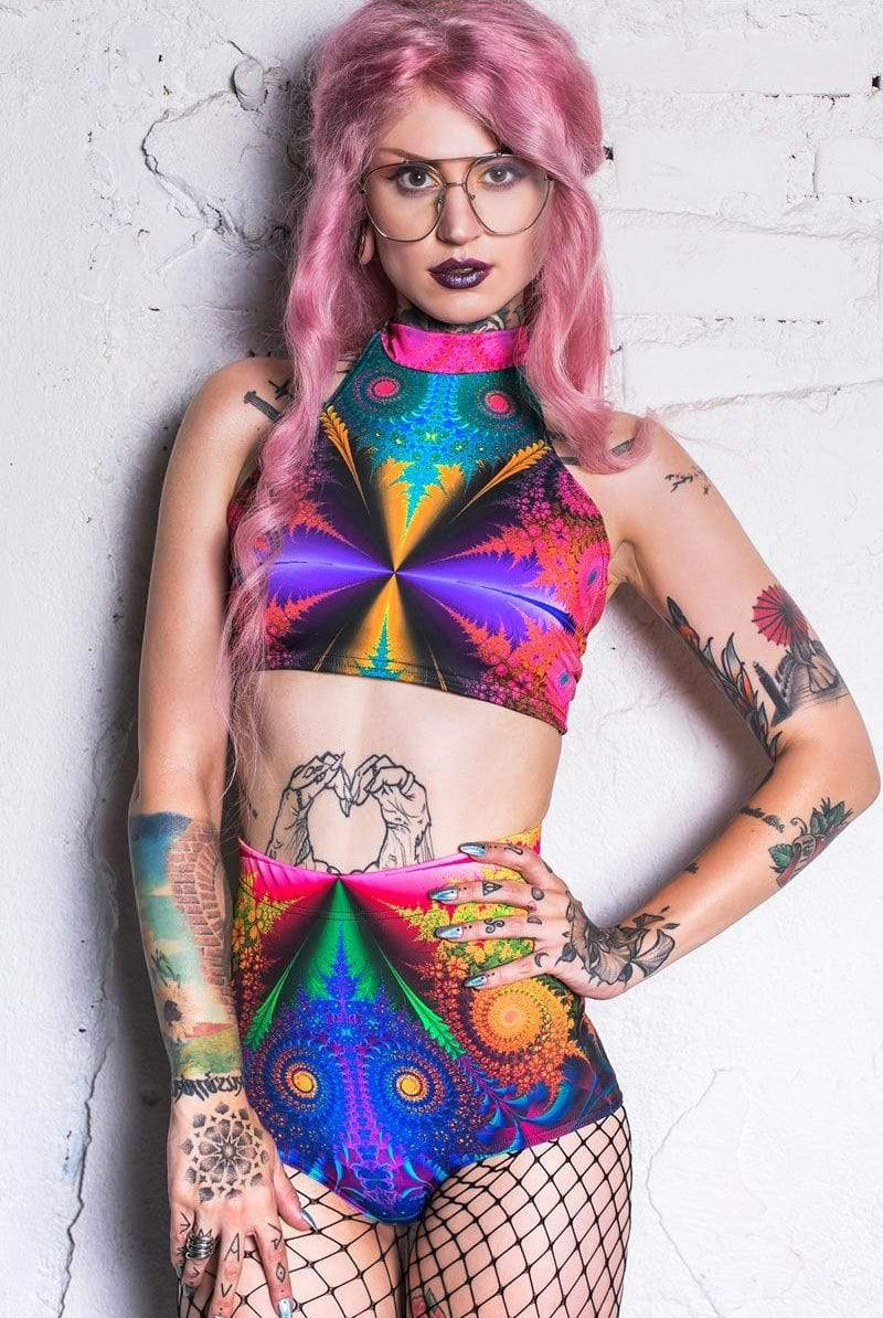 Fractal Collision High Waisted Shorts Front View