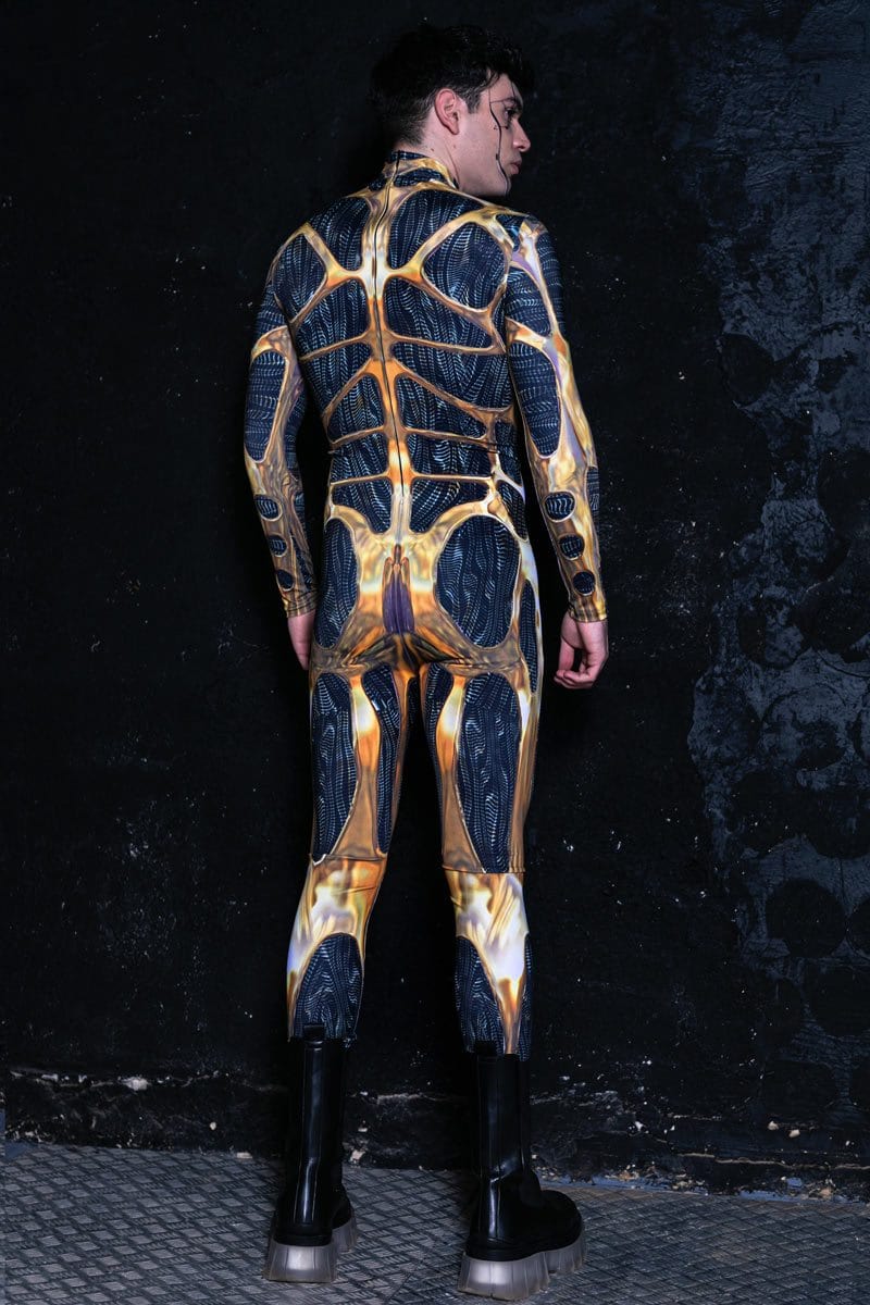 Gold Cyborg Male Droid Costume Back View