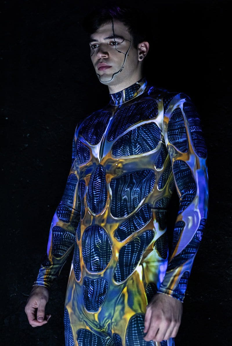 Gold Cyborg Male Droid Costume Close View