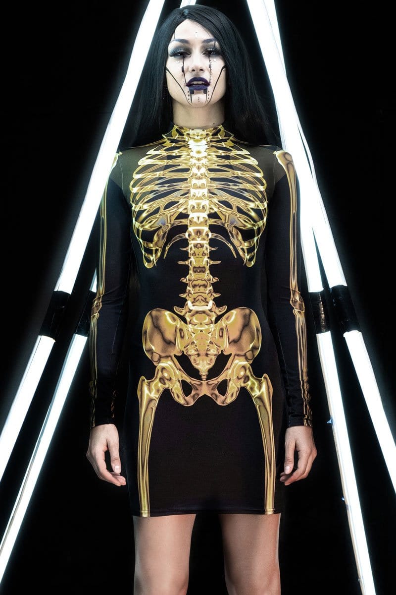 Golden Skeleton Bodycon Dress Front View