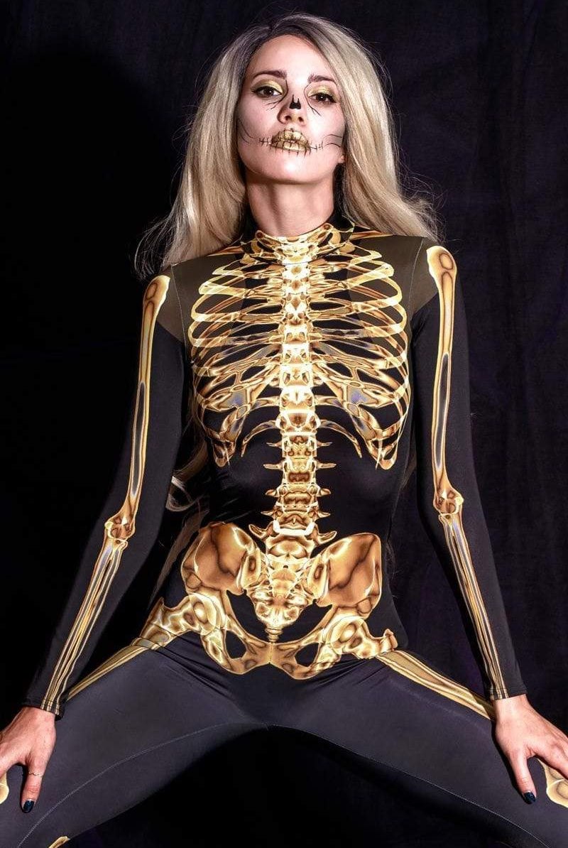 Gold Skeleton Halloween Costume, Skeleton Bodysuit For Women, Full-Body Skeleton Halloween Costume, Gold Skeleton One-Piece Bodysuit For Halloween, Gold Skeleton Halloween Costume, Skeleton Bodysuit For Women, Full-Body Skeleton Halloween Costume, Gold Skeleton One-Piece Bodysuit For Halloween,