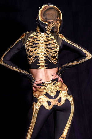 Gold Skeleton Hooded Top Back View