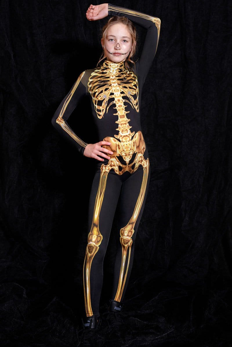 Golden Skeleton Kids Costume Front View