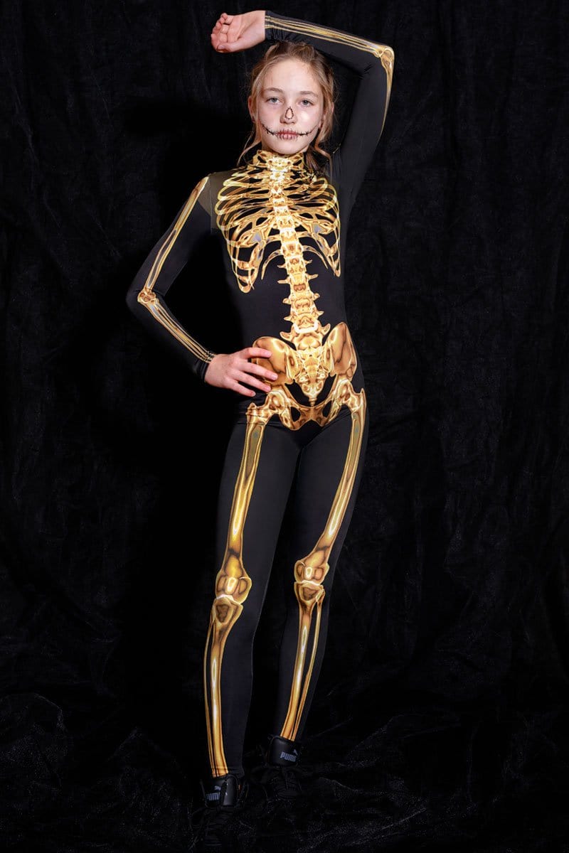 Golden Skeleton Kids Costume Close View