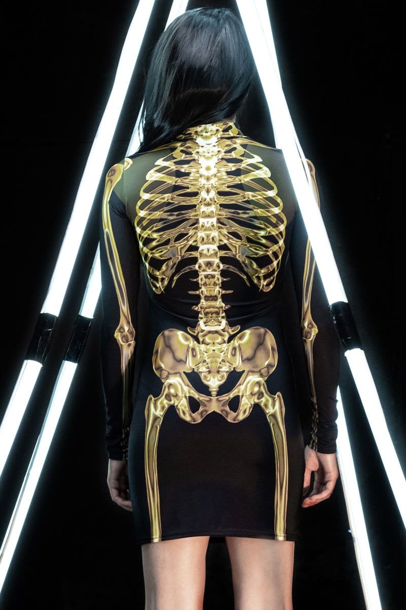 Golden Skeleton Bodycon Dress Back View