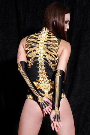 Golden Skeleton Sleeveless Bodysuit Back View