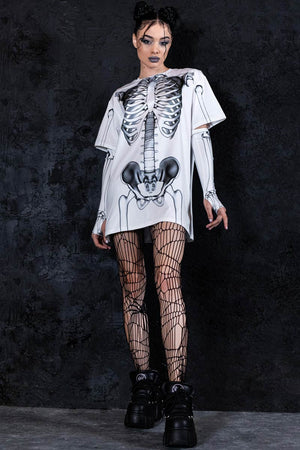 Graphic Skeleton Oversized Tee Dress Full View