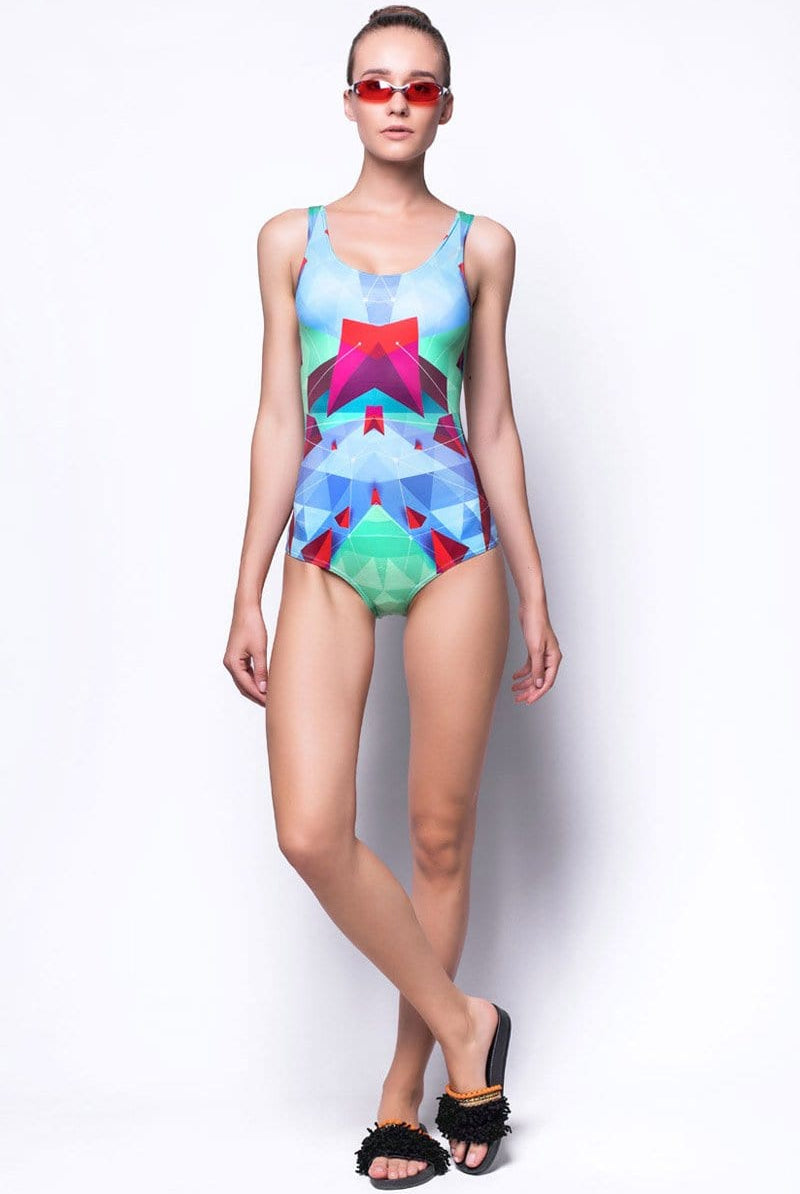 Green Abstract One Piece Swimsuit Full View