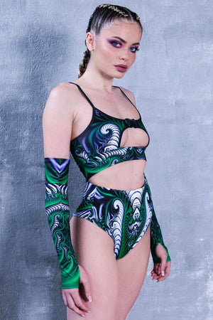 Green Serpent Booty Shorts Set Side View