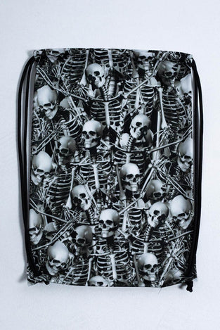 Grey Skeletons Drawstring Bag Close View