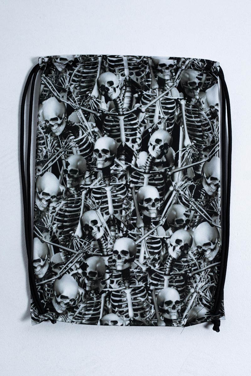 Grey Skeletons Drawstring Bag Close View