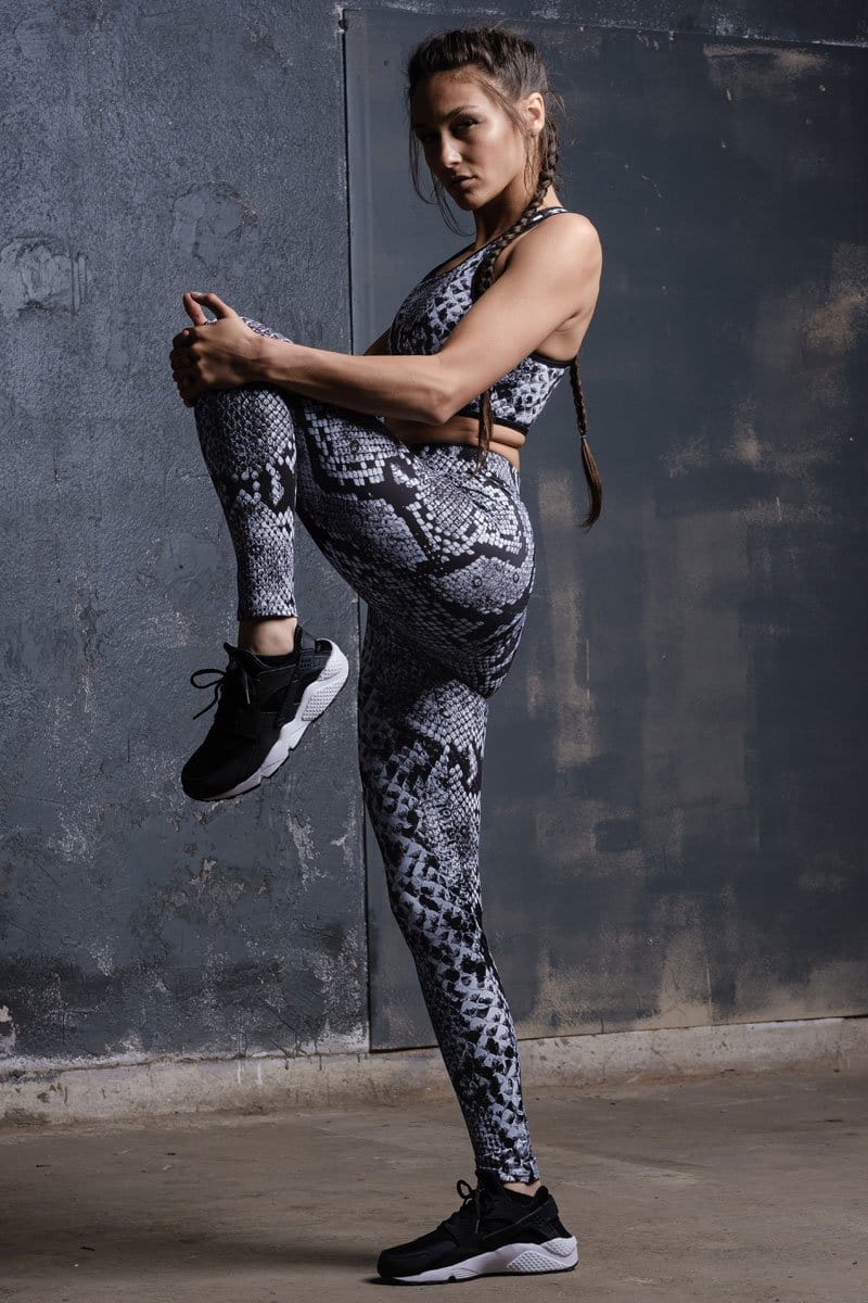 Printed Leggings High Waisted Black and Grey Color with Snake Skin Pattern  - Its All Leggings