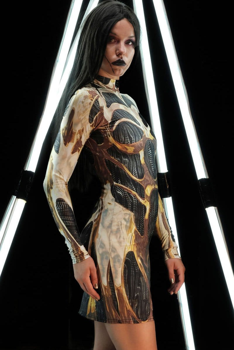 Golden Cyborg Bodycon Dress Side View
