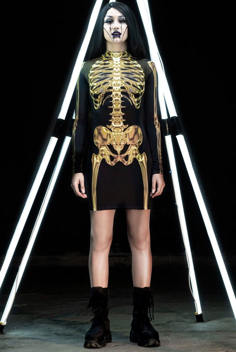 Golden Skeleton Bodycon Dress Full View