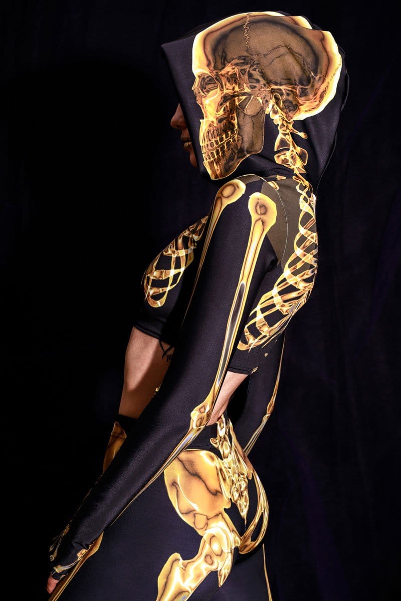 Gold Skeleton Hooded Top Side View