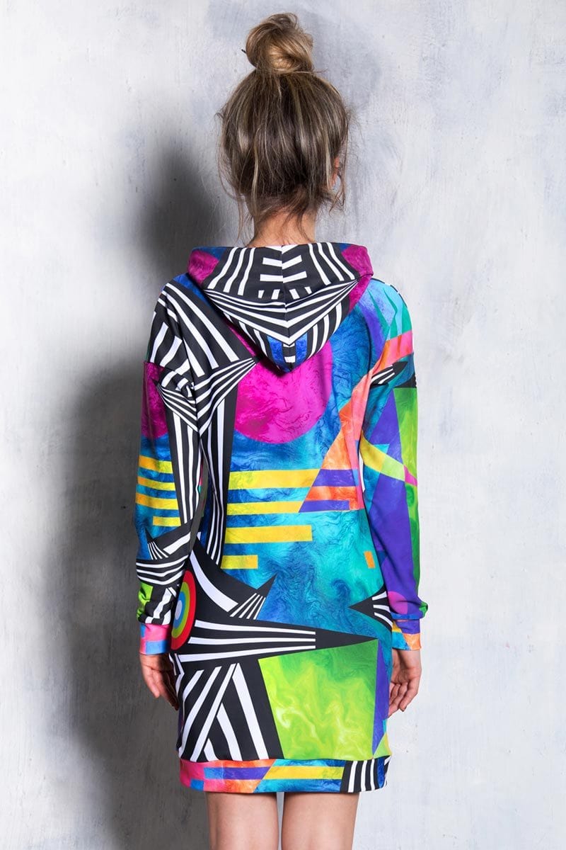 Abstract Geometry Hoodie Dress Back View