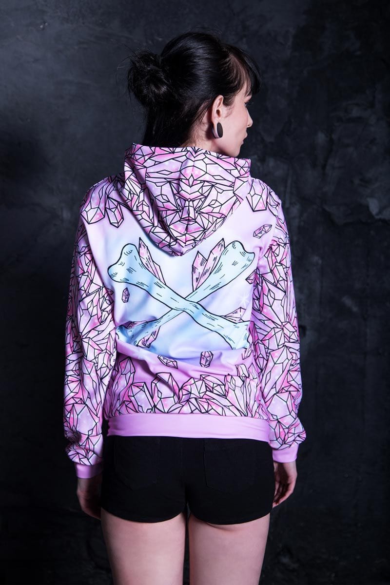 Pastel Goth Hoodie with Pink Crystal Print