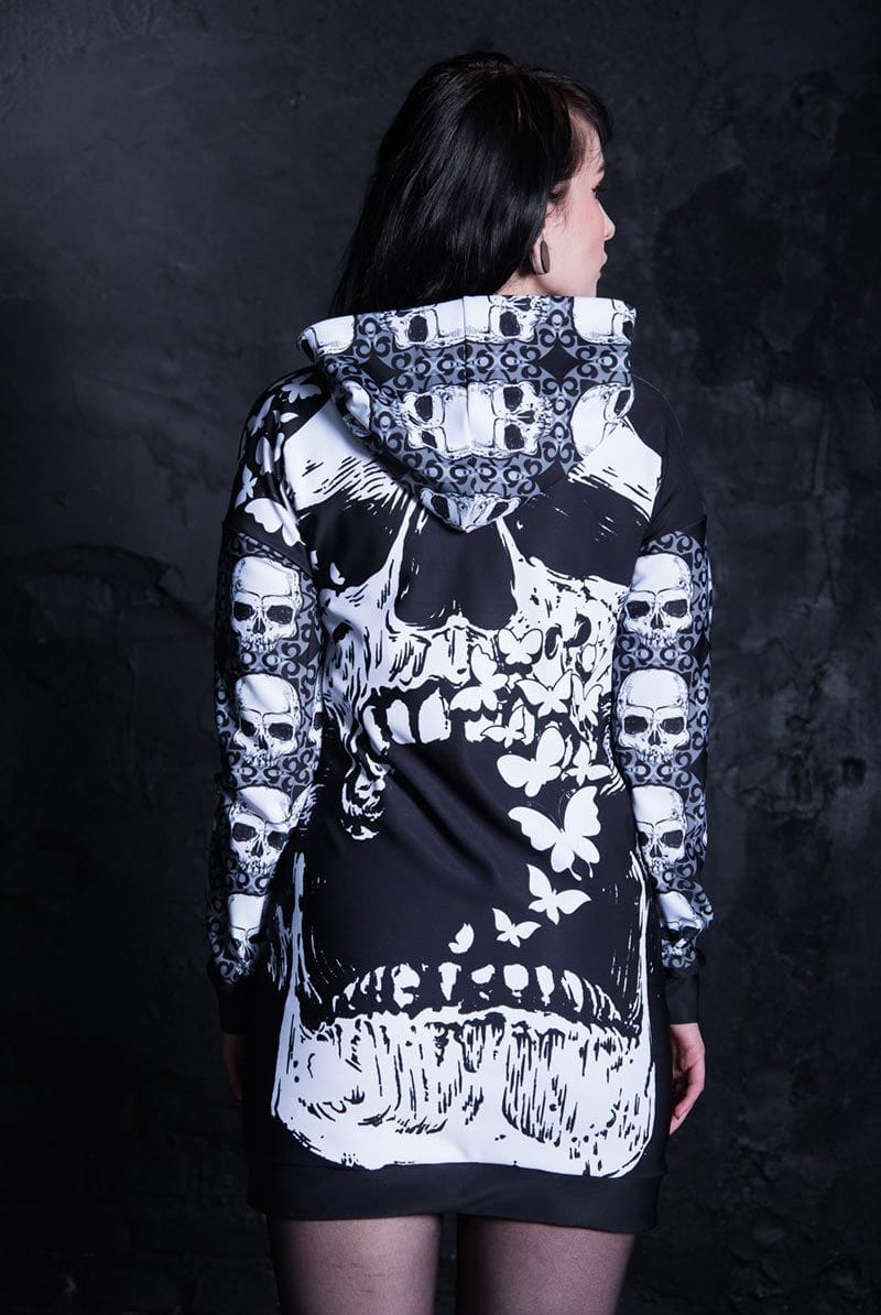Skull With Butterflies Hoodie Dress Back View
