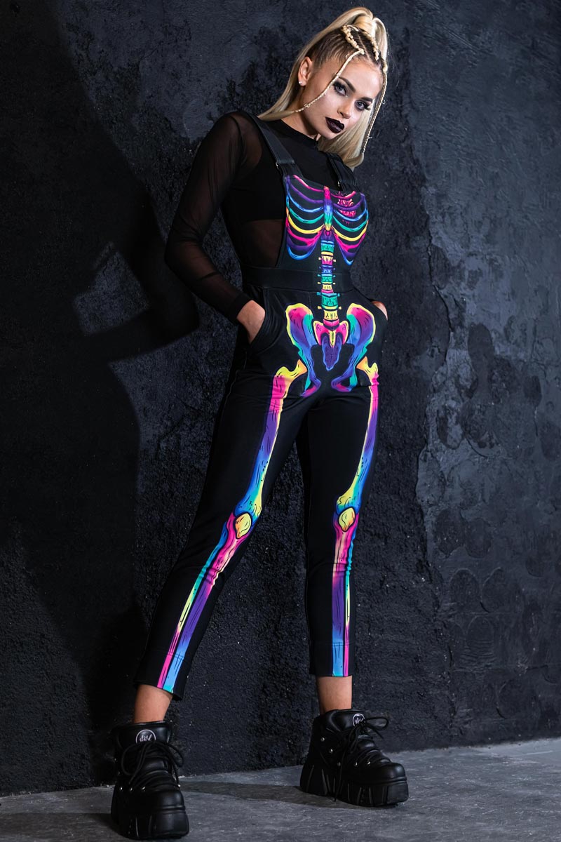 Jolly Skeleton Overalls - Cute Adult Halloween Outfit | Devil Walking