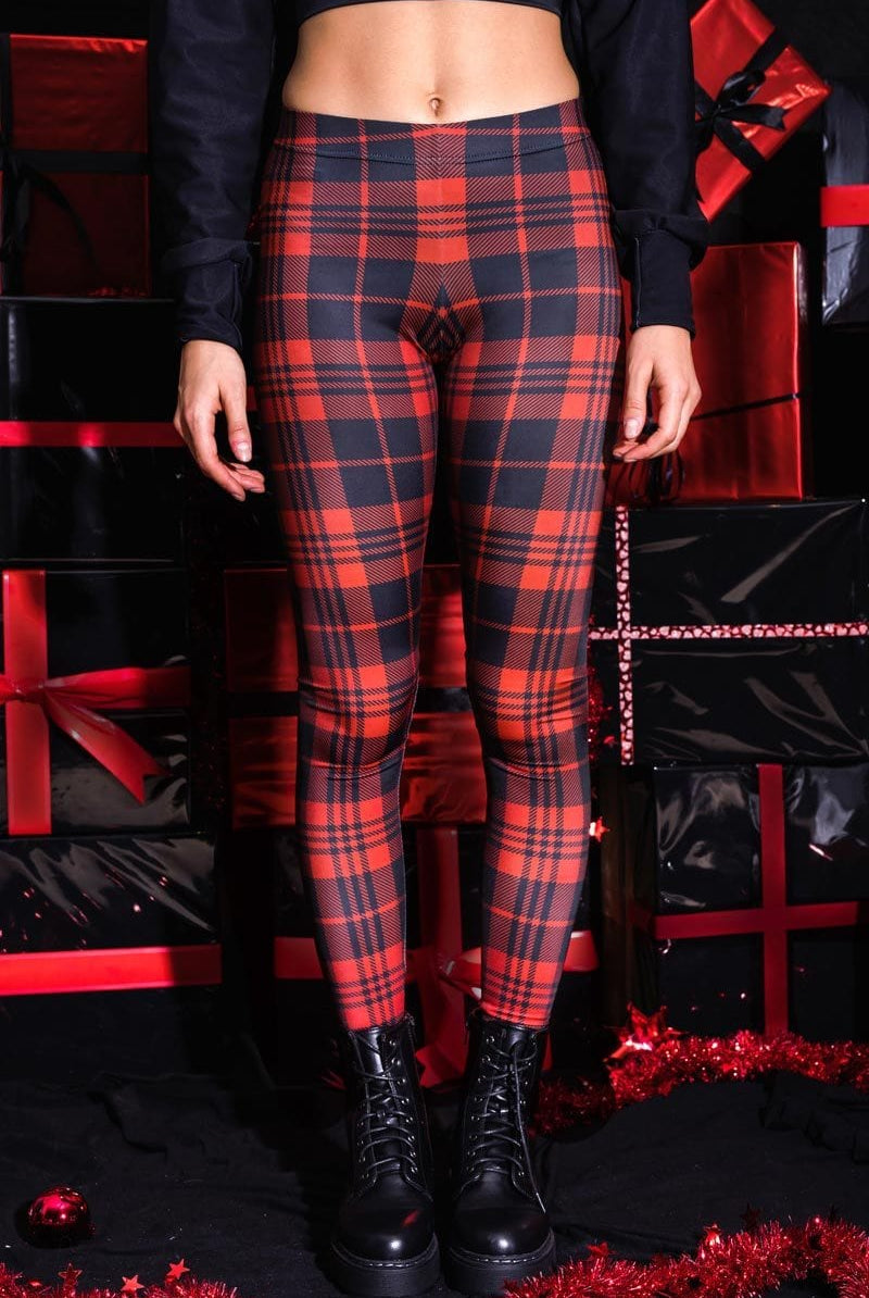 Red & Black Plaid Leggings Close View