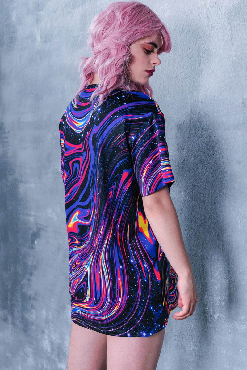 Liquid Galaxy Oversized Tee – Trippy Graphic Rave T-Shirt Dress for Women, XL Liquid Galaxy Oversized Tee – Trippy Graphic Rave T-Shirt Dress for Women, XL