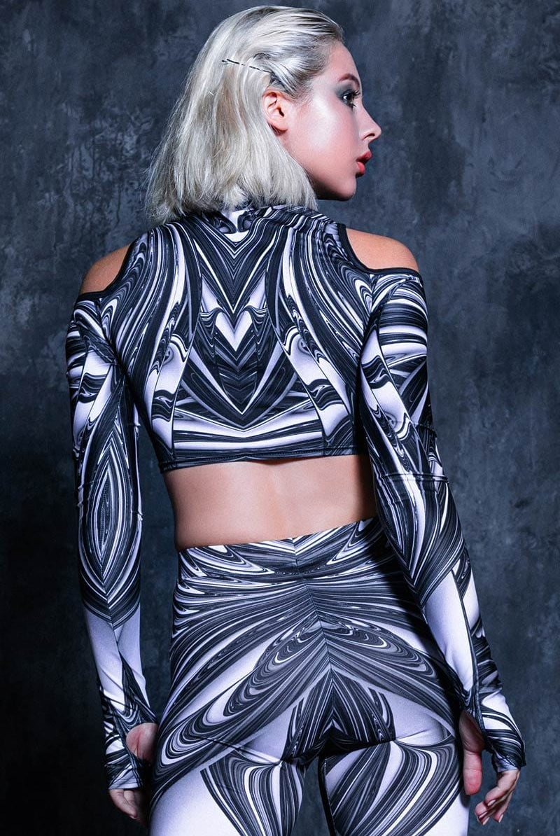 Liquid Steel Rave Cold Shoulder Crop Top Back View