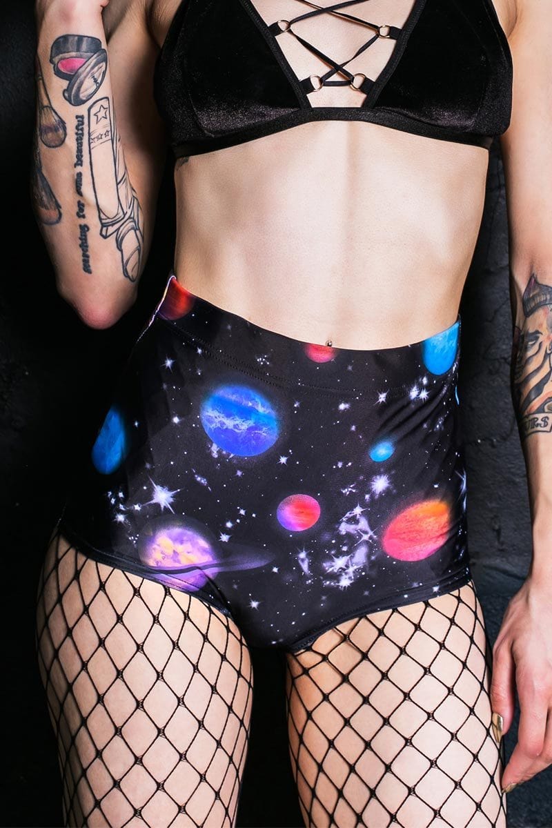 High Waisted Galaxy Booty Shorts, Girls Rave Outfits