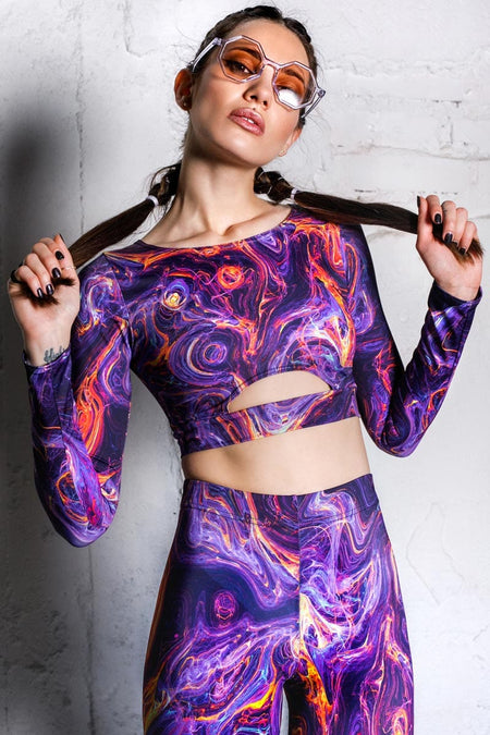 Rave Outfit Magnetic Storm Biker Shorts Set Front View