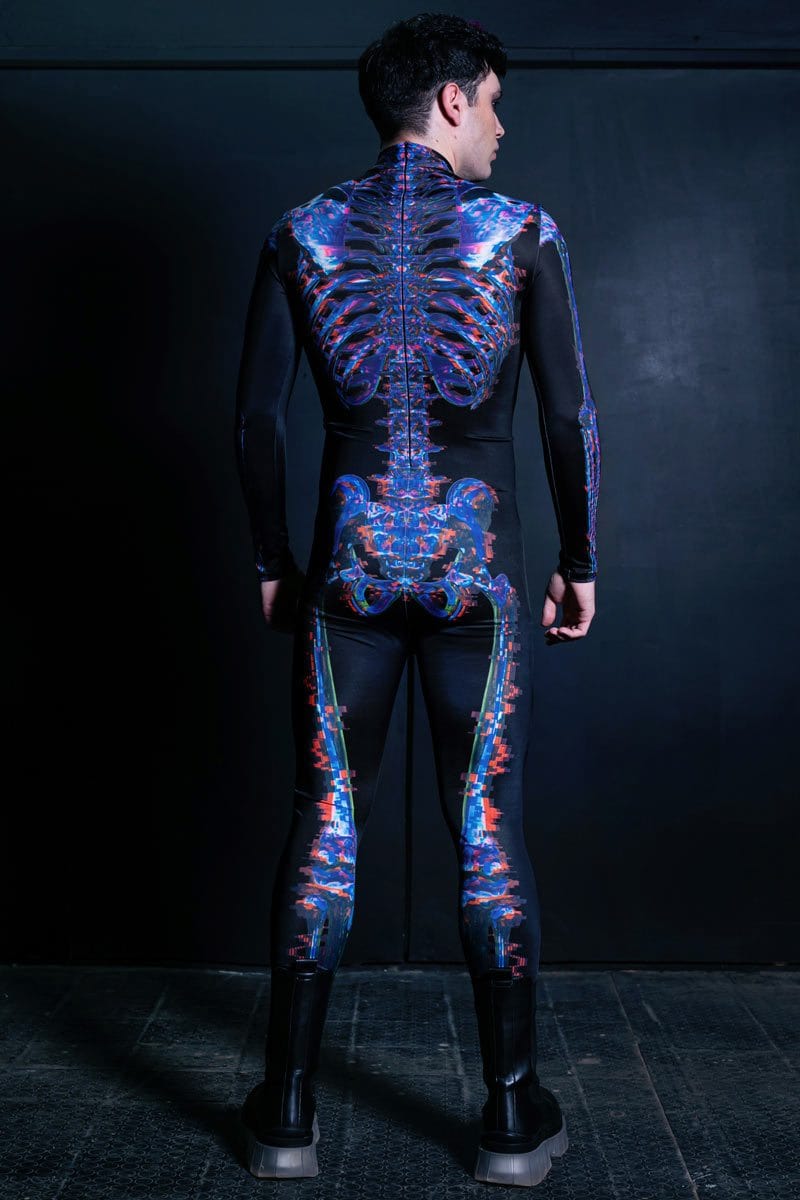 Men's Glitch Skeleton Costume Back View