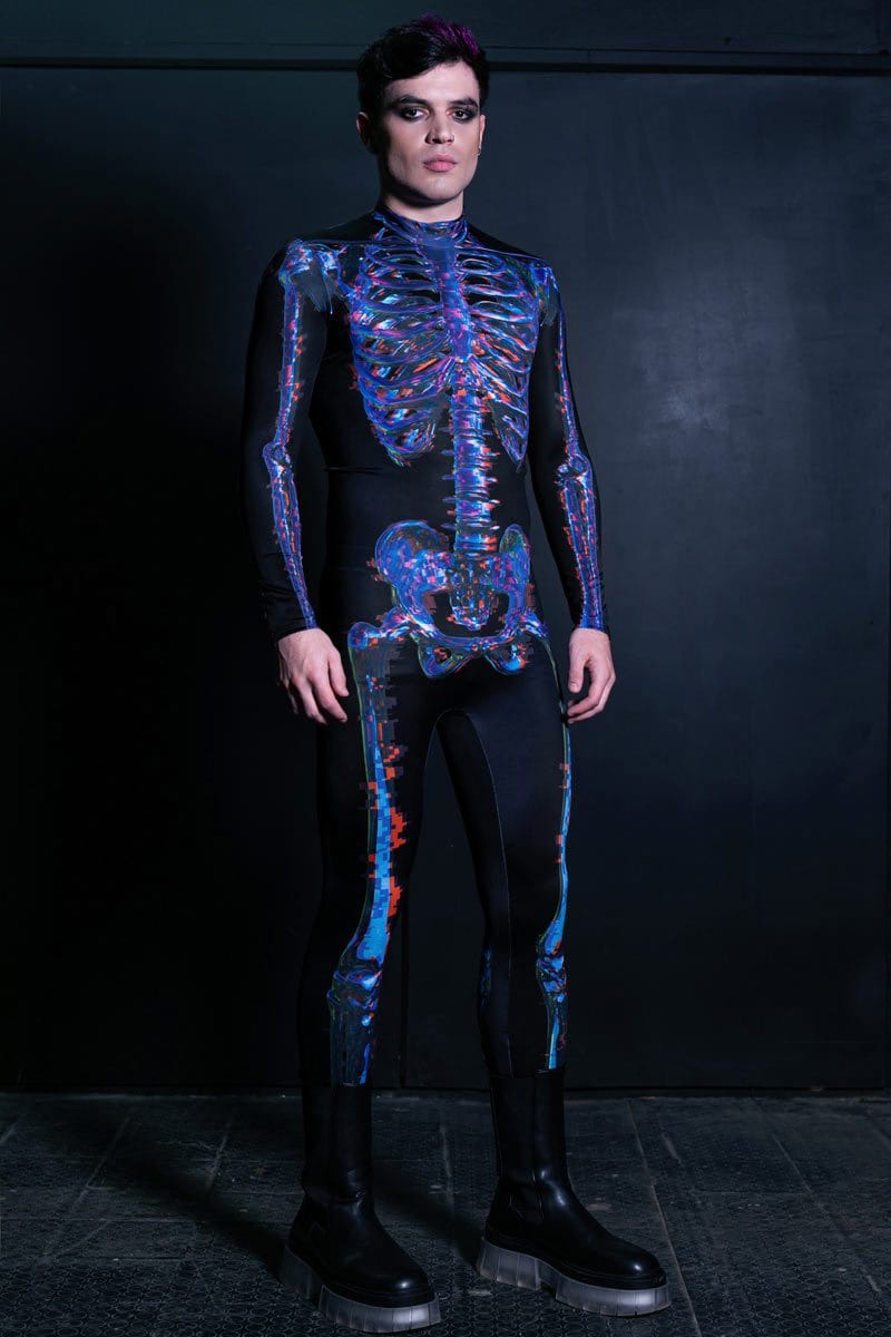 Men's Glitch Skeleton Costume Front View