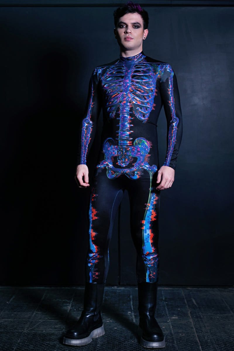 Men's Glitch Skeleton Costume Full View