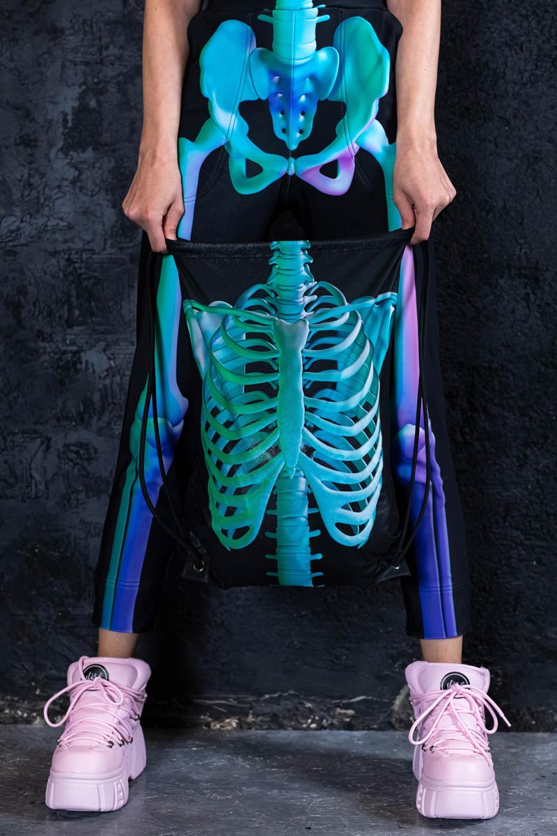 Mint Skeleton Drawstring Bag Close View