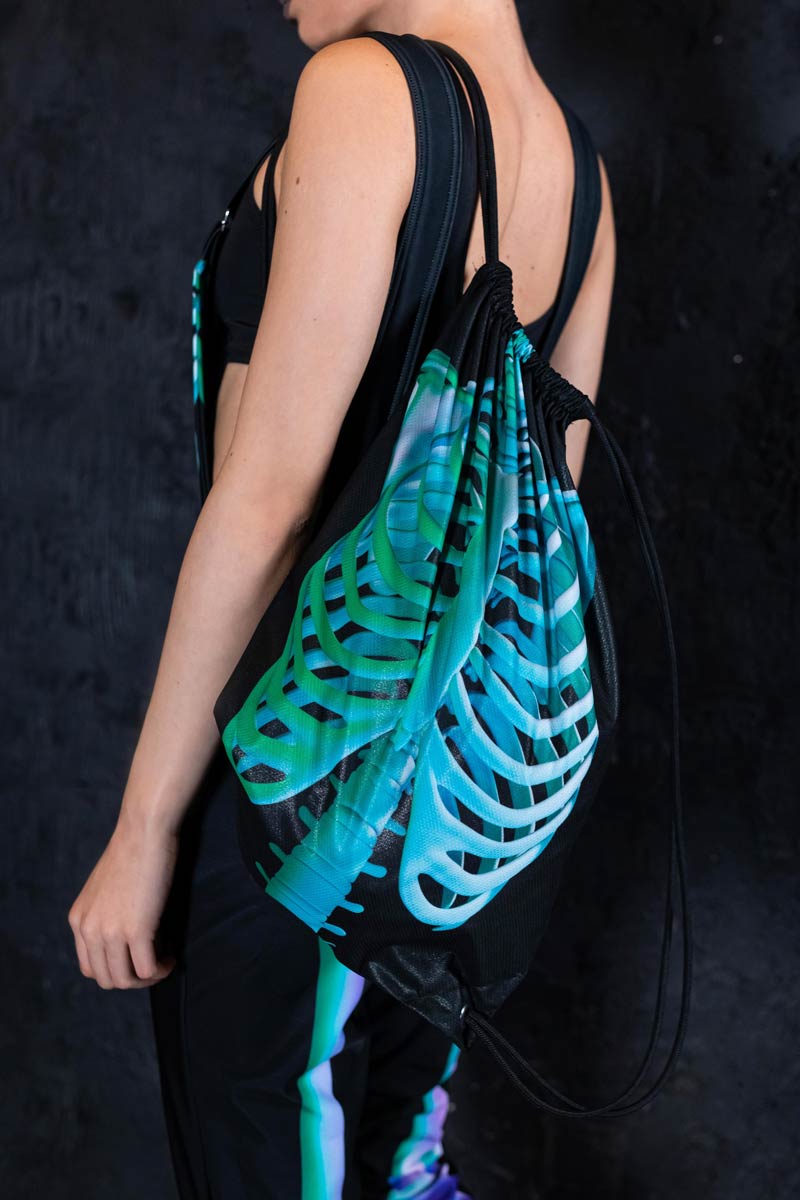 Mint Skeleton Drawstring Bag Side View