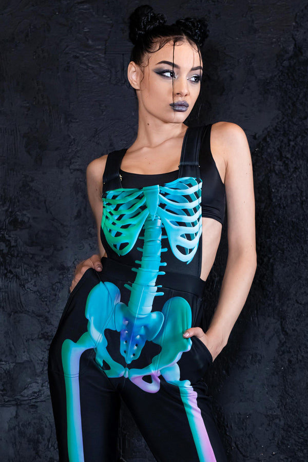 Mint Skeleton Halloween Overalls for Women | Devil Walking
