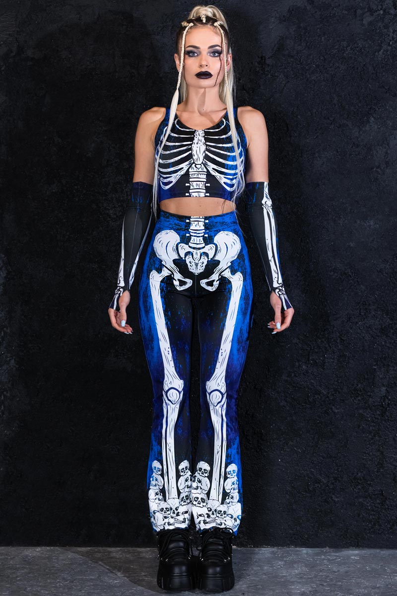 Moonlight Skeleton Flare Pants in Blue