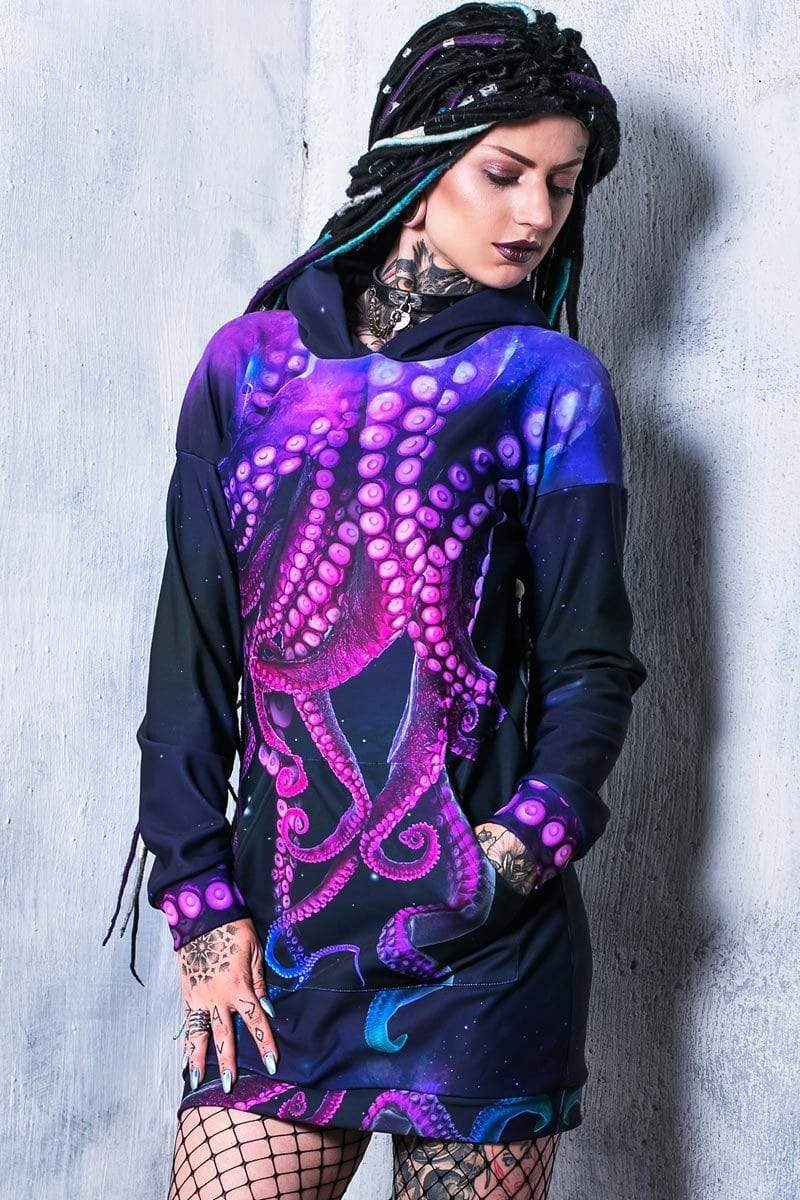 purple octopus dress Octopus Hoodie Dress, Graphic Hoodie Dress for Women, Printed Hoodie for Women, Oversized Purple Hoodie Dress, Octopus Hoodie, Halloween Hoodie, L