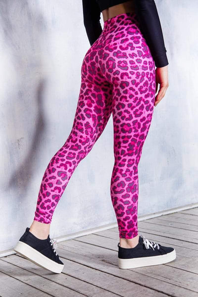 Pink and Black Leopard Print Pattern Leggings sold by Chan Chan