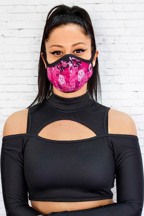 Pink Monsters Reusable Face Mask Front View