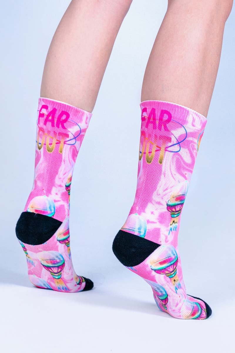 Pink Outer Space Crew Socks Back View