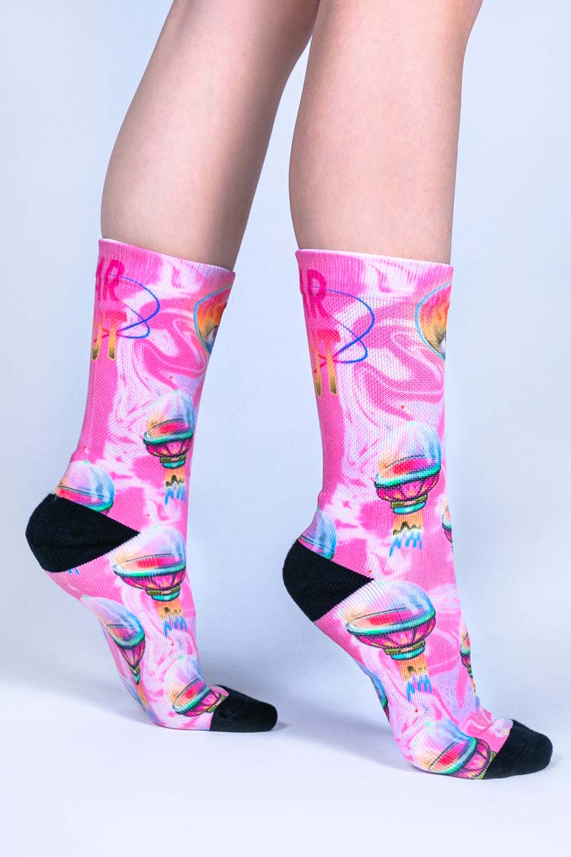 Pink Outer Space Crew Socks Side View