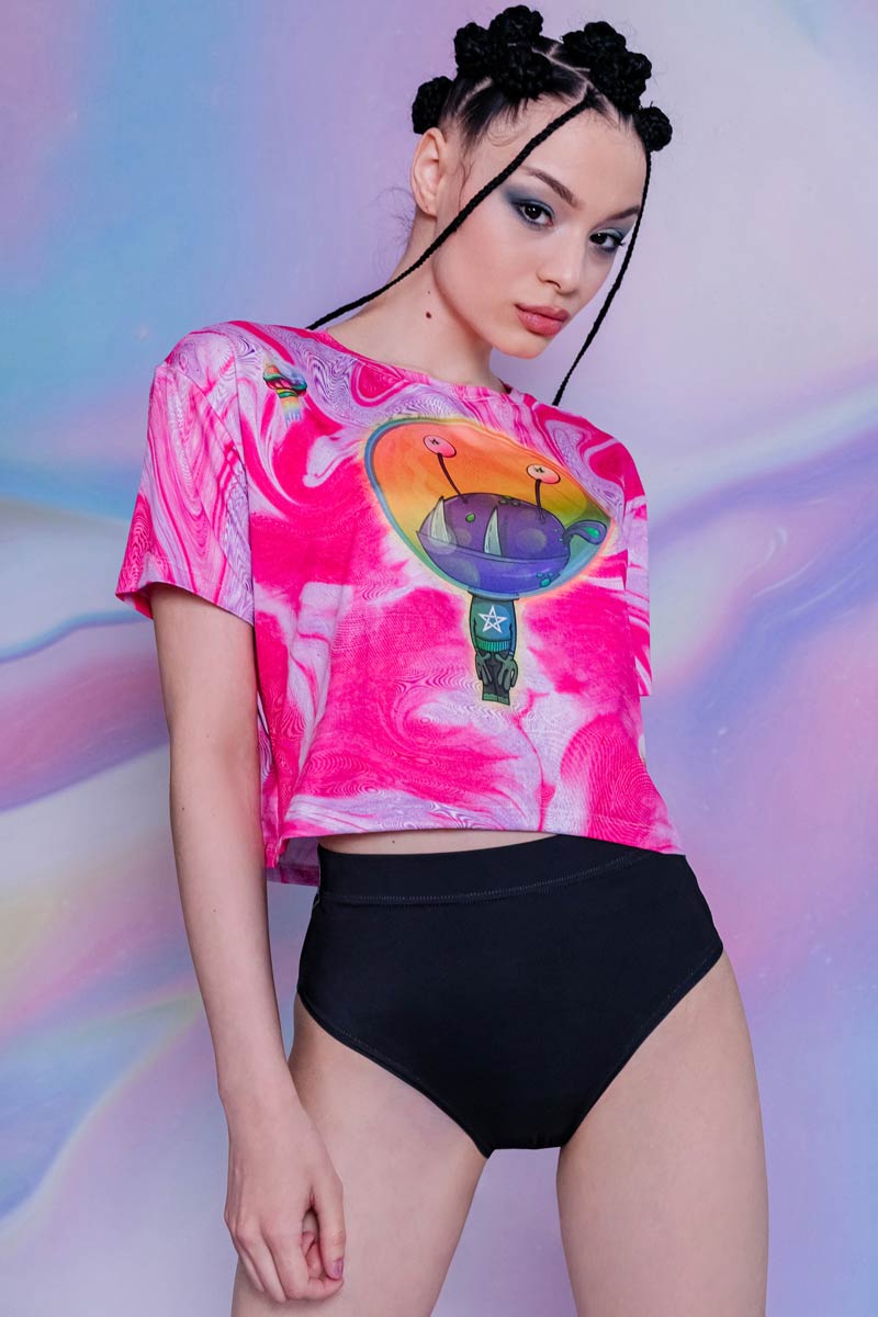 Pink Outer Space Cropped Tee Close View