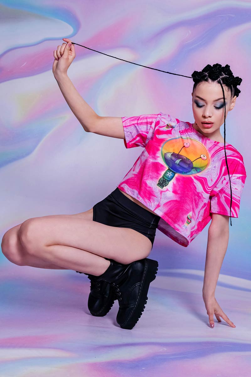 Pink Outer Space Cropped Tee Front View