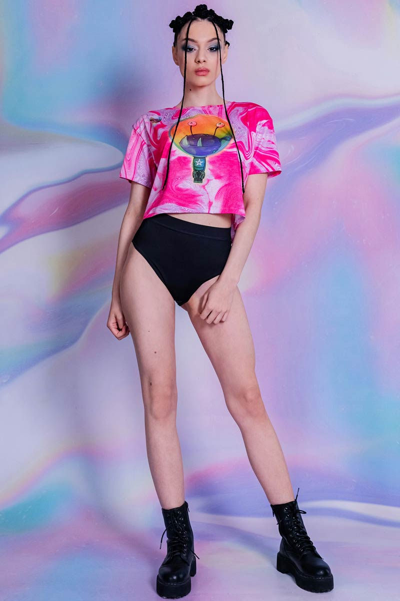 Pink Outer Space Cropped Tee Full View