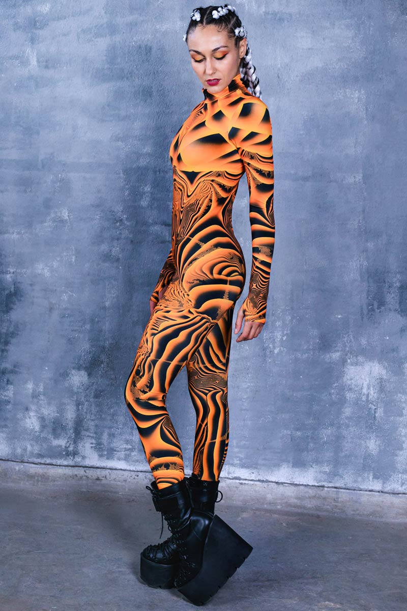 Orange Psy Kitty Rave Costume in Psychedelic Print | Devil Walking