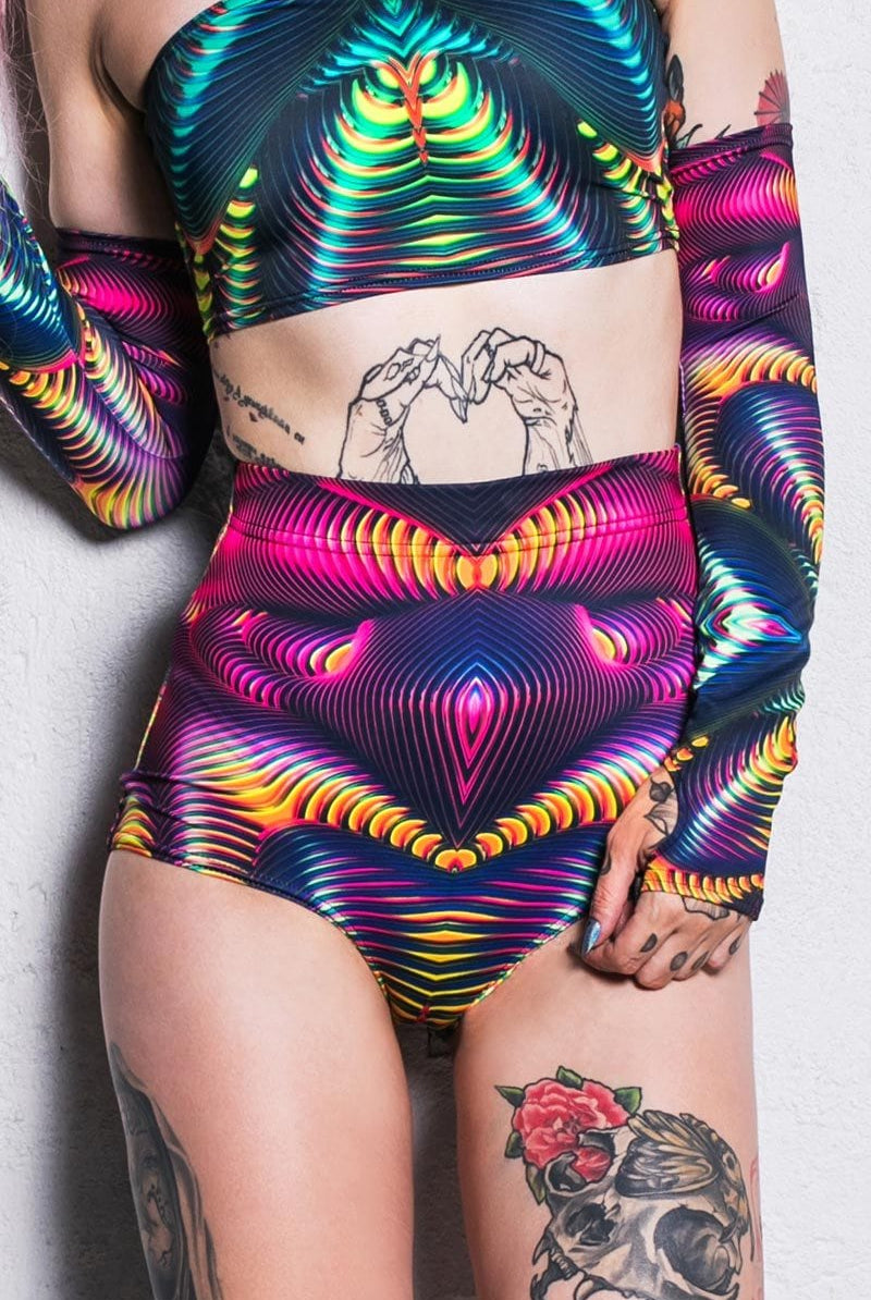 Psy Trance High Waisted Shorts Close View