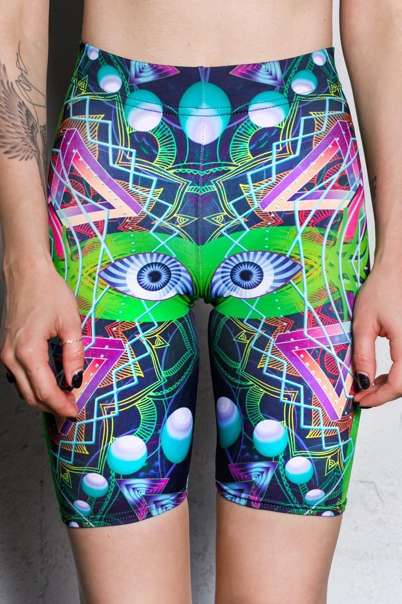 Psychedelic Travel Biker Shorts Close View
