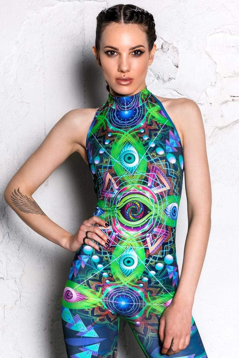 Psychedelic Travel Sleeveless Catsuit Close View