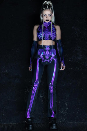 Purple Skeleton Bell Bottoms Front View