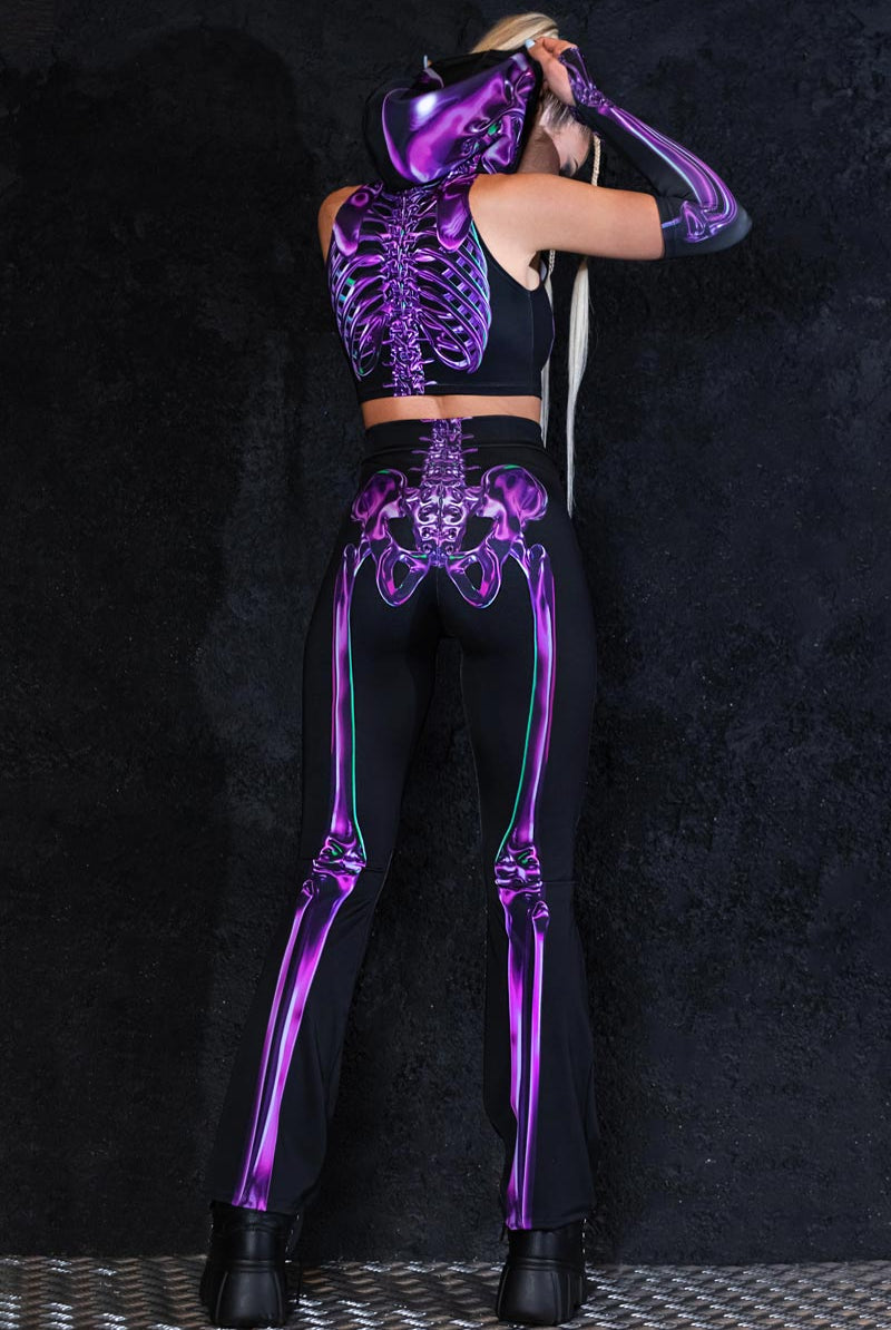 Purple Skeleton Bell Bottoms Set Back View