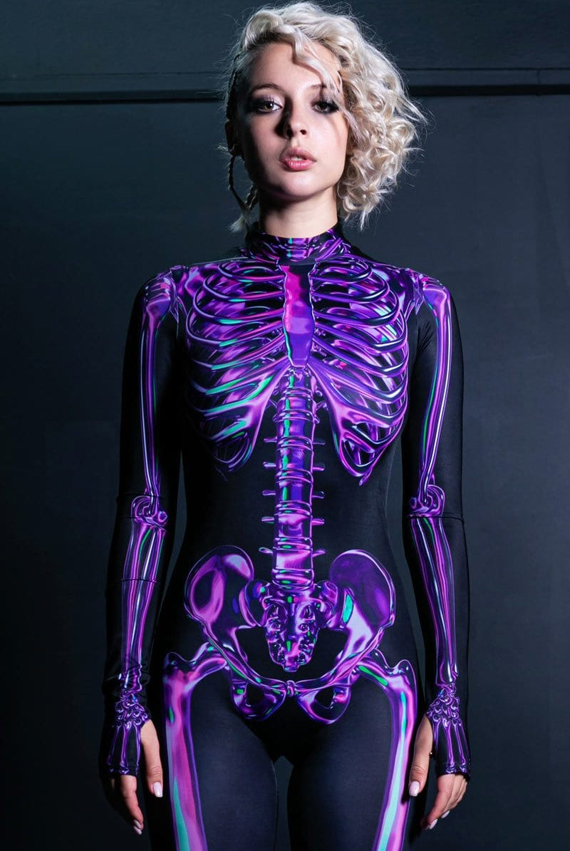Purple Skeleton Costume Close View